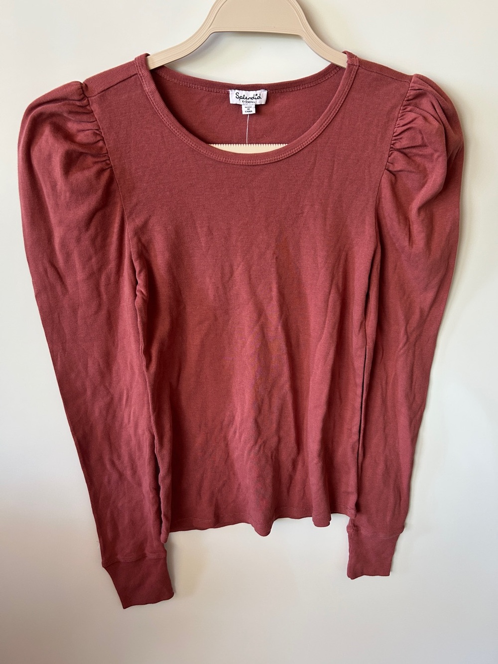 Splendid Long Sleeve Puff Shoulder Top in Rosewood